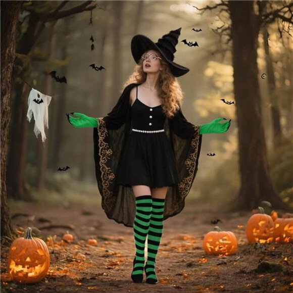 Wicked Witch Hat Glasses Gloves Socks Halloween Costume - Picture 7 of 8